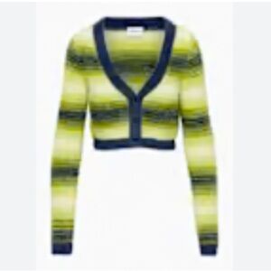 Sunday Best Neon Green and Navy Cropped Striped Cardigan